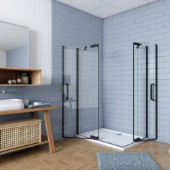 Mampara De Ducha Angular,80x80x195cm, Con Antical,perfilería Negra Mate,estilo Industrial,Cristal Templado De 8 Mm,incluye Barra De Soporte 30 Cm -Hogar Baño Tienda 37452447 2