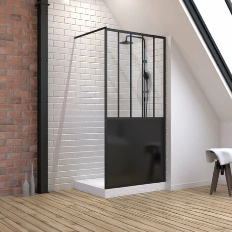 Pack Mampara De Ducha 100x200 Cm Negro Mate + Plato Superior 100x80 Efecto Piedra Blanca 3 Pack Mampara De Ducha 100x200 Cm Negro Mate + Plato Superior 100x80 Efecto Piedra Blanca
