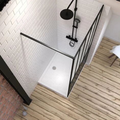 Pack Mampara De Ducha 100x200 Cm Negro Mate + Plato Superior 100x80 Efecto Piedra Blanca 4 Pack Mampara De Ducha 100x200 Cm Negro Mate + Plato Superior 100x80 Efecto Piedra Blanca - Imagen 2