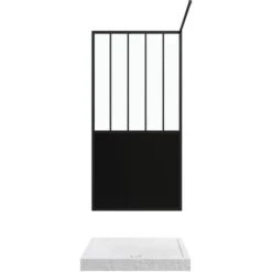 Pack Mampara De Ducha 100x200 Cm Negro Mate + Plato Superior 100x80 Efecto Piedra Blanca 8 Pack Mampara De Ducha 100x200 Cm Negro Mate + Plato Superior 100x80 Efecto Piedra Blanca -Hogar Baño Tienda 37658606 3