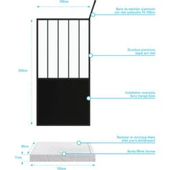 Pack Mampara De Ducha 100x200 Cm Negro Mate + Plato Superior 100x80 Efecto Piedra Blanca 9 Pack Mampara De Ducha 100x200 Cm Negro Mate + Plato Superior 100x80 Efecto Piedra Blanca -Hogar Baño Tienda 37658606 4