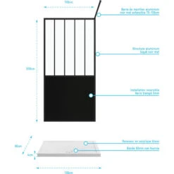 Pack Mampara De Ducha 100x200 CM NEGRO MATE - VIDRIO TEMPLADO 5 Mm + BANDEJA DE ESCRITORIO RECTANGULAR 9 Pack Mampara De Ducha 100x200 CM NEGRO MATE - VIDRIO TEMPLADO 5 Mm + BANDEJA DE ESCRITORIO RECTANGULAR -Hogar Baño Tienda 37658611 4