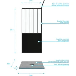 Pack Mampara De Ducha 90x200 Cm Negro Mate + Plato Superior 90X90cm - Efecto Piedra Blanca 9 Pack Mampara De Ducha 90x200 Cm Negro Mate + Plato Superior 90X90cm - Efecto Piedra Blanca -Hogar Baño Tienda 40476520 4