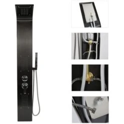 Panel De Ducha De Acero Inoxidable,Cabeza De Ducha, Ducha De Mano Y Chorros De Masaje,negro -Hogar Baño Tienda 51599350 5