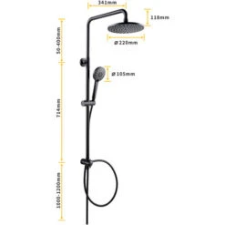 CECIPA Columna De Ducha Sistema De Ducha Negro Sin Grifería, Set De Ducha Efecto Lluvia Con Rociador Redondo De 22 Cm Y Teleducha 3 Modos, Regulable En Altura -Hogar Baño Tienda 51664831 3