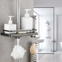 Estante De Ducha Sin Taladrar Estantes De Ducha Colgantes Soportes De Accesorios De Ducha Con Dos Ganchos Y Gancho De Cabezal De Ducha Para Traje [24 Mm-25 Mm] Riel, -Hogar Baño Tienda 56889077 3