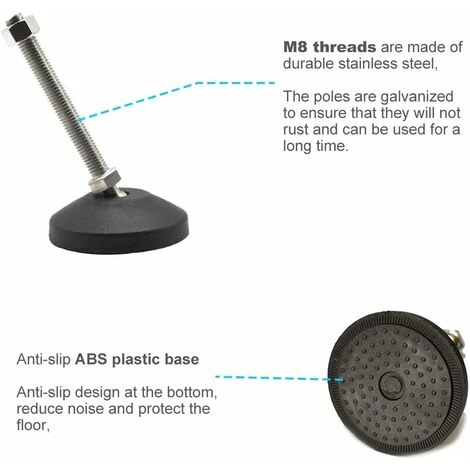 Tornillos De Ajuste Para Patas De Muebles, Pies De Tornillo M8 Montaje En El Piso Pies De Tornillo Ajustables Capacidad De Carga: Hasta 300 Kg, Pies De Nivelación Con Tornillo, Tuerca Y Rótula De Acer 5 Tornillos De Ajuste Para Patas De Muebles, Pies De Tornillo M8 Montaje En El Piso Pies De Tornillo Ajustables Capacidad De Carga: Hasta 300 Kg, Pies De Nivelación Con Tornillo, Tuerca Y Rótula De Acer - Imagen 3