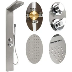 Columna De Ducha De Acero Inoxidable, Sistema De Ducha De Panel Con Chorros De Masaje, Ducha De Mano, Cascada Y Ducha De Lluvia, 130 X 47 X 15 Cm (Acero Cepillado Sin Manchas) 9 Columna De Ducha De Acero Inoxidable, Sistema De Ducha De Panel Con Chorros De Masaje, Ducha De Mano, Cascada Y Ducha De Lluvia, 130 X 47 X 15 Cm (Acero Cepillado Sin Manchas) -Hogar Baño Tienda 58503655 3