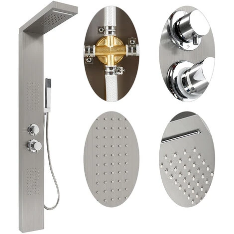 Columna De Ducha De Acero Inoxidable, Sistema De Ducha De Panel Con Chorros De Masaje, Ducha De Mano, Cascada Y Ducha De Lluvia, 130 X 47 X 15 Cm (Acero Cepillado Sin Manchas) 5 Columna De Ducha De Acero Inoxidable, Sistema De Ducha De Panel Con Chorros De Masaje, Ducha De Mano, Cascada Y Ducha De Lluvia, 130 X 47 X 15 Cm (Acero Cepillado Sin Manchas) - Imagen 3