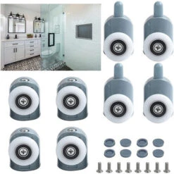 8 Piezas Ruedas De Mampara De Ducha 25mm Ruedas Para Puerta De Ducha 4 Rodillos Superiores 4 Rodillos Inferiores