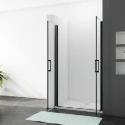 Mampara De Ducha Frontal Abatible Dos Hojas, 8mm Cristal Templado Antical, Marco De Aluminio Negro, 80x200cm -Hogar Baño Tienda 60070429 3