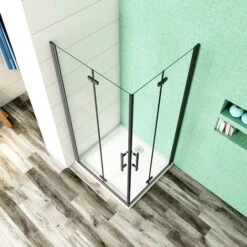 Cabina De Ducha Angular Plegable Con Bisagra Cuatro Hojas, 5mm Cristal Templado Antical, Marco Negro Mate, 70x70x190cm -Hogar Baño Tienda 60070545 4