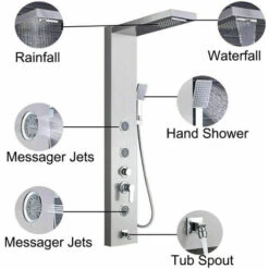 Sistema De Panel De Ducha LED Con Chorros De Masaje, Columnas De Ducha Hidromasaje En Cascada, Set De Ducha,niquel Pulido -Hogar Baño Tienda 60347584 5