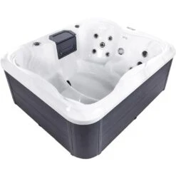 Bañera De Hidromasaje LED De Acrílico Blanco 180 X 215 Cm Aluminio 4 Plazas 19 Jets Aire Libre Arcelia -Hogar Baño Tienda 60803061 5