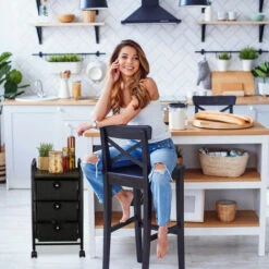 Relaxdays Carrito Auxiliar, 3 Cajones, Metal Y Plástico, Carro Para Baño, Cosméticos, 60 X 33 X 39 Cm, Negro -Hogar Baño Tienda 61312313 3