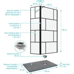 Paquete De Pared De Ducha 90x195 + 40 Cm + Bandeja De Mosaico 90x140 + Disparo Horizontal + 100 Cm Barra De Fijación - Bloques 90 -Hogar Baño Tienda 62279685 4