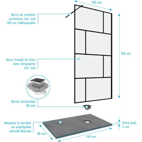 Pack Mampara De Ducha 100x195 Cm + PLATO DE DUCHA ALICATADOS 90x140 RECUTABLE 6 Pack Mampara De Ducha 100x195 Cm + PLATO DE DUCHA ALICATADOS 90x140 RECUTABLE - Imagen 4