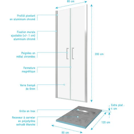 Pack Mampara De Ducha 80x200 Cm + PLATO DE DUCHA ALICATADO 80x120 CUT-OFF 6 Pack Mampara De Ducha 80x200 Cm + PLATO DE DUCHA ALICATADO 80x120 CUT-OFF - Imagen 4