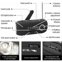 Radio Solar Portátil, Radio Dinamo, Radio Solar Con Alarma SOS Para Emergencias, Radio Pequeña, Radio Impermeable IPX3, Radio AM/FM Con Manivela, Linterna, Batería De 2000 MAh -Hogar Baño Tienda 65027965 4