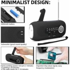 Radio Solar Portátil, Radio Dinamo, Radio Solar Con Alarma SOS Para Emergencias, Radio Pequeña, Radio Impermeable IPX3, Radio AM/FM Con Manivela, Linterna, Batería De 2000 MAh -Hogar Baño Tienda 65027965 5