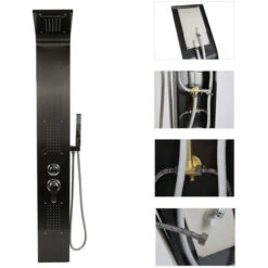 Columna De Hidromasaje Columna Ducha Acero Inoxidable,con Ducha De Mano Y 4 Boquillas De Masaje Grandes - Negro -Hogar Baño Tienda 68336250 4