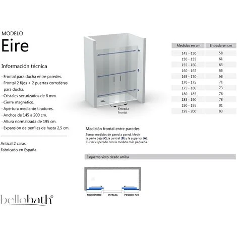 Mampara De Ducha Frontal Ducha 2 Fijos + 2 Correderas 145-150 Cm (ancho Adaptable) Altura 195 Cm Plata Brillo Vidrio 6mm Transparente Antical 6 Mampara De Ducha Frontal Ducha 2 Fijos + 2 Correderas 145-150 Cm (ancho Adaptable) Altura 195 Cm Plata Brillo Vidrio 6mm Transparente Antical - Imagen 4