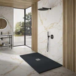 Plato De Ducha Resina Textura Piedra Antideslizante Grafito 70x90