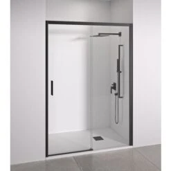 Mampara De Ducha Frontal Fijo + Corredera 95-100 Cm (ancho Adaptable) Altura 195 Cm Negro Mate Vidrio 6mm Transparente Antical Posición Fijo Derecha