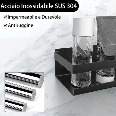Estante De Ducha Sin Perforación, Estante De Baño De Acero Inoxidable SUS304, Negro Mate - 30 Cm 7 Estante De Ducha Sin Perforación, Estante De Baño De Acero Inoxidable SUS304, Negro Mate - 30 Cm - Imagen 5