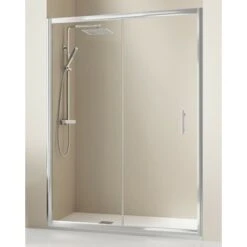 Mampara Ducha Frontal Corredera 1 Puerta 1 Fijo Vidrio Templado 5mm Antical Transparente Altura 190cm Cromo Brillo - 100 Cm (Adaptable 97-100cm)