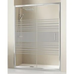 Mampara Ducha Frontal Corredera 1 Puerta 1 Fijo Vidrio Templado 5mm Antical Serigrafía Altura 190cm Cromo Brillo - 100 Cm (Adaptable 97-100cm)