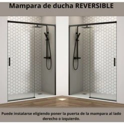 Mampara Ducha Frontal 1 Puerta Corredera + 1 Fijo Vidrio Templado 6mm Antical Transparente 195cm Alto Perfil Negro Mate - 100 Cm (Adaptable 95-99cm) -Hogar Baño Tienda 72641867 3