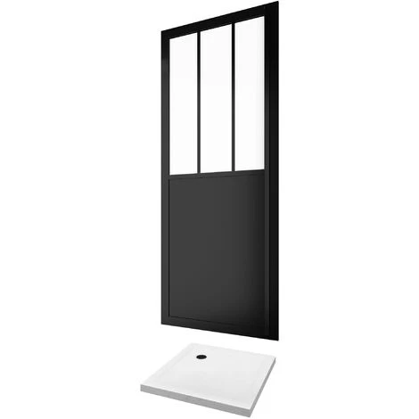 Puerta De La Ducha De Pared De Paquete 90x200cm Y Receptor - Perfil Negro De Estera - Glass De 5 Mm + Destinatario 5 Puerta De La Ducha De Pared De Paquete 90x200cm Y Receptor - Perfil Negro De Estera - Glass De 5 Mm + Destinatario - Imagen 3