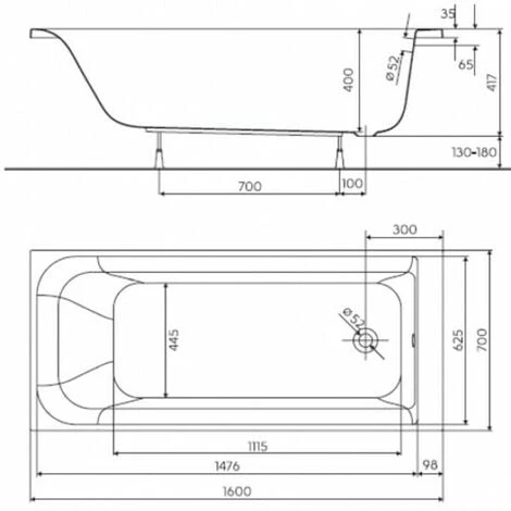 KOLO By Geberit Rekord Bañera Recta Con Pies 160 X 70 Cm En Acrílico, Blanco (XWP1660000) 6 KOLO By Geberit Rekord Bañera Recta Con Pies 160 X 70 Cm En Acrílico, Blanco (XWP1660000) - Imagen 4