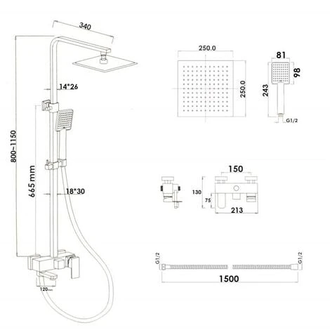 Set De Ducha - Cuadrado - Con Grifo Bañera - Y Ducha Rain 25cm - Negro 6 Set De Ducha - Cuadrado - Con Grifo Bañera - Y Ducha Rain 25cm - Negro - Imagen 4