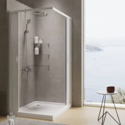 Mampara De Ducha Plegable De Esquina De Pvc Reducible Reversible H 185 Cm Mod. Aster Con Apertura Central 70x80 Cm -Hogar Baño Tienda 78175997 4