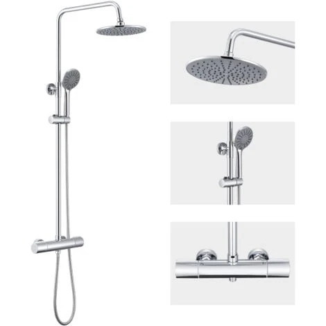 Columna De Ducha Termostática Con Grifo Redondo Sistema De Ducha Antiquemaduras Con 9 Pulgadas Ducha De Lluvia Y 3 Funciones Ducha De Mano Con Boquillas Anticalcárea, Altura Ajustable 800mm-1100mm 3 Columna De Ducha Termostática Con Grifo Redondo Sistema De Ducha Antiquemaduras Con 9 Pulgadas Ducha De Lluvia Y 3 Funciones Ducha De Mano Con Boquillas Anticalcárea, Altura Ajustable 800mm-1100mm