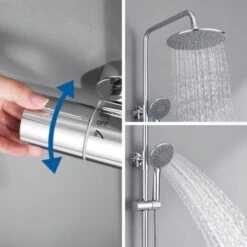 Columna De Ducha Termostática Con Grifo Redondo Sistema De Ducha Antiquemaduras Con 9 Pulgadas Ducha De Lluvia Y 3 Funciones Ducha De Mano Con Boquillas Anticalcárea, Altura Ajustable 800mm-1100mm 9 Columna De Ducha Termostática Con Grifo Redondo Sistema De Ducha Antiquemaduras Con 9 Pulgadas Ducha De Lluvia Y 3 Funciones Ducha De Mano Con Boquillas Anticalcárea, Altura Ajustable 800mm-1100mm -Hogar Baño Tienda 78943946 3