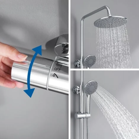 Columna De Ducha Termostática Con Grifo Redondo Sistema De Ducha Antiquemaduras Con 9 Pulgadas Ducha De Lluvia Y 3 Funciones Ducha De Mano Con Boquillas Anticalcárea, Altura Ajustable 800mm-1100mm 5 Columna De Ducha Termostática Con Grifo Redondo Sistema De Ducha Antiquemaduras Con 9 Pulgadas Ducha De Lluvia Y 3 Funciones Ducha De Mano Con Boquillas Anticalcárea, Altura Ajustable 800mm-1100mm - Imagen 3