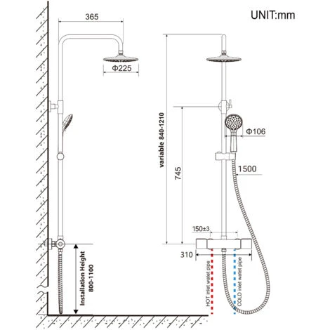 Columna De Ducha Termostática Con Grifo Redondo Sistema De Ducha Antiquemaduras Con 9 Pulgadas Ducha De Lluvia Y 3 Funciones Ducha De Mano Con Boquillas Anticalcárea, Altura Ajustable 800mm-1100mm 7 Columna De Ducha Termostática Con Grifo Redondo Sistema De Ducha Antiquemaduras Con 9 Pulgadas Ducha De Lluvia Y 3 Funciones Ducha De Mano Con Boquillas Anticalcárea, Altura Ajustable 800mm-1100mm - Imagen 5