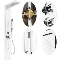 Columna De Ducha con 4 Jets De Hidromasaje, Con Ducha De Mano,Acero Inoxidable - Plata 9 Columna De Ducha con 4 Jets De Hidromasaje, Con Ducha De Mano,Acero Inoxidable - Plata -Hogar Baño Tienda 79480247 3