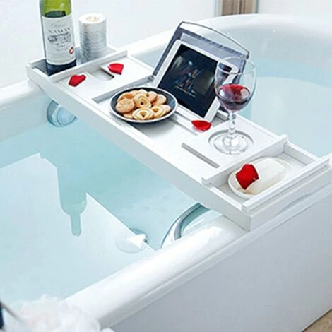 Bañera Caddy Bandeja Bambú Spa Bañera Caddy Organizador Libro Vino Titular Antideslizante Fondo Extensible Lados, Gris 4 Bañera Caddy Bandeja Bambú Spa Bañera Caddy Organizador Libro Vino Titular Antideslizante Fondo Extensible Lados, Gris - Imagen 2