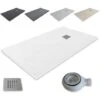 PLATO DE DUCHA RESINA EXTRAPLANO Outletaseo® - ANTIDESLIZANTE TEXTURA PIZARRA -【60x60 Cm, BLANCO RAL-9003】- Incluye Válvula Desagüe+Rejilla