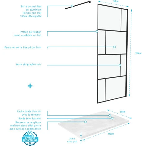 Pack Mampara De Ducha 90x195 Cm Y Plato De Ducha Blanco Efecto Piedra 140x90 Cm 6 Pack Mampara De Ducha 90x195 Cm Y Plato De Ducha Blanco Efecto Piedra 140x90 Cm - Imagen 4