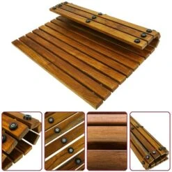 PrixPrime - Tarima Ideal Para Ducha Y Baño De Diseño Cuadrado Enrollable De 50 X 50 Cm De Madera Teca Certificada -Hogar Baño Tienda 82139419 3