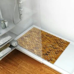 PrixPrime - Tarima Ideal Para Ducha Y Baño De Diseño Enrollable De 75 X 50 Cm De Madera Teca Certificada -Hogar Baño Tienda 82140202 2