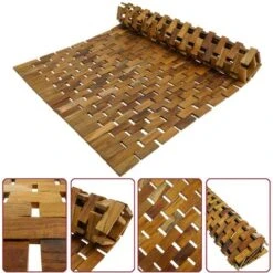PrixPrime - Tarima Ideal Para Ducha Y Baño De Diseño Enrollable De 75 X 50 Cm De Madera Teca Certificada -Hogar Baño Tienda 82140202 3