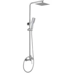 Columna De Ducha Monomando Modelo SIO Tubo Redondo Extensible Regulable En Altura De 80 A 120 Cm. Incluye Ducha De Mano Y Rociador Con Diseño Cuadrado