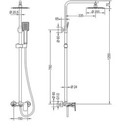 Columna De Ducha Monomando Cuadrada Modelo DUA Con Repisa Integrada, Tubo Redondo Extensible Regulable En Altura De 80 A 120 Cm. Ducha Mano Hidromasaje Y Rociador Cuadrados -Hogar Baño Tienda 8253487 5