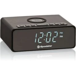 Roadstar CLR-700 Qi Radio Reloj Despertador Digital PLL FM, Cargador Inalámbrico Móvil Smartphone Con Tecnología QI Negro